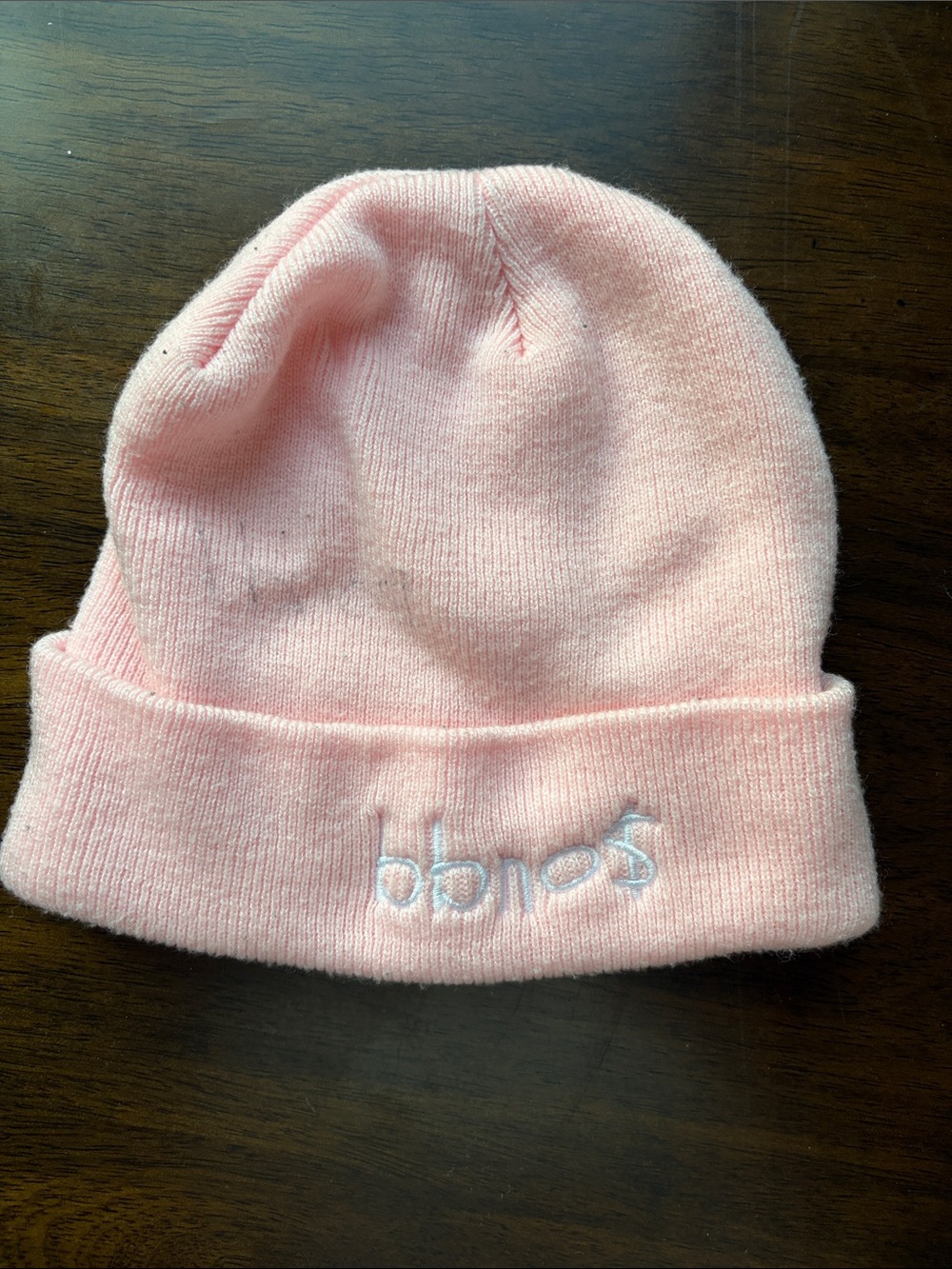 Signed bbno$ Light Pink Knit Beanie - Soft Ribbed Texture